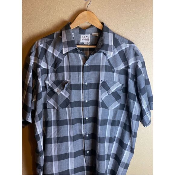 Ely Cattleman Pearl Snap Western Short Sleeve Cowboy Shirt Gray Men’s XXL - Picture 1 of 8